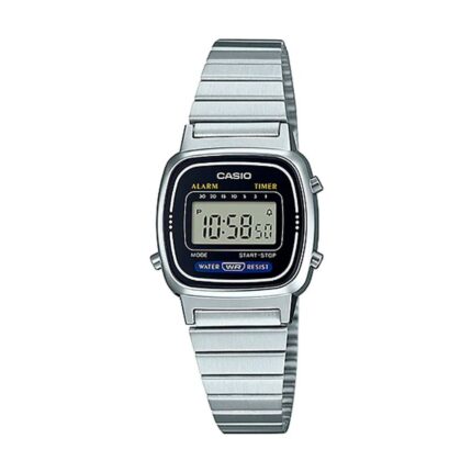 Reloj Casio LA670WA-1DF vintage mini plateado con fondo negro