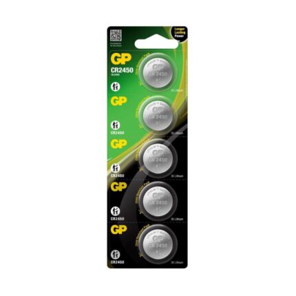 Pack de 5 pilas CR2450 GP alcalinas originales, ideales para relojes, calculadoras y otros aparatos electrónicos pequeños