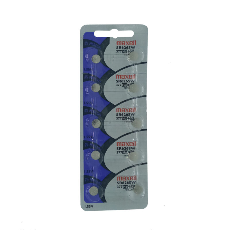 Pila Maxell SR626SW – Unidad, batería de óxido de plata 1.55 V para relojes de precisión.